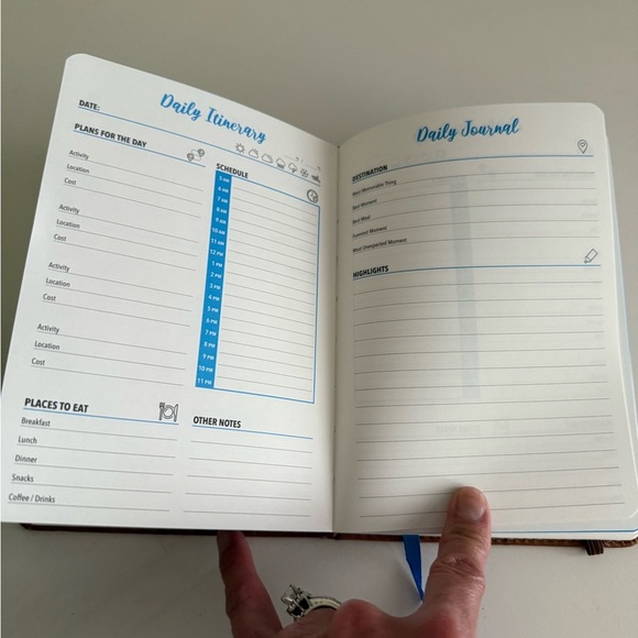 Brown Leather Travel Planner with Embossed Design - Picture 2 of 4